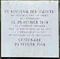 Plaque commémorative du centenaire de la révolte des canuts de 1848,  sur la façade de la mairie du 4e arrondissement.