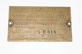 Plaque d’une machine Elrod