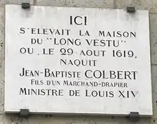 Plaque lieu de naissance Colbert 15 rue Cérès Reims