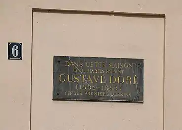 Plaque commémorative sur la maison d'enfance de Doré à Strasbourg.