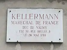 Plaque commémorant la naissance de Kellermann à Strasbourg au 6 rue brulée