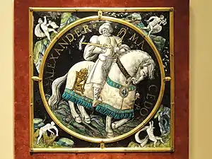 Plaque d'Alexandre le Grand, atelier de Colin Nouailher, Limoges (vers 1540, Musée d'art Nelson-Atkins).