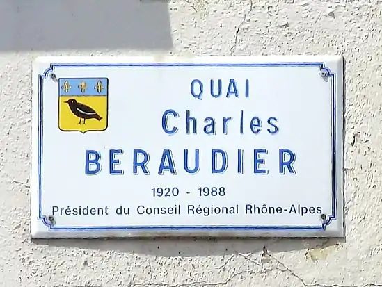 Plaque du quai Charles-Béraudier à Saint-Rambert-en-Bugey.