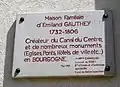 Plaque sur la maison de Gauthey à Bissey-sous-Cruchaud