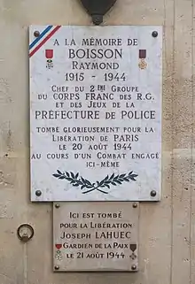 Plaques hommage aux résistants Raymond Boisson et Joseph Lahuec aux mêmes numéros.