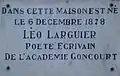 Plaque commémorative sur la maison natale de Léo Larguier.