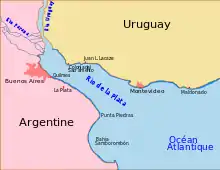carte avec estuaire entre Uruguay et Argentine.