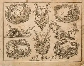 Nouveaux dessins d'arquebuseries, Planche 11 (vers 1749), gravure.