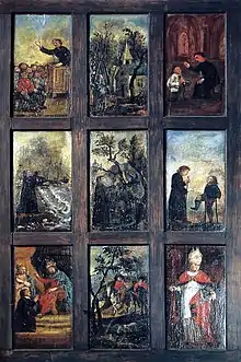 Panneau peint au XVIIe siècle et présentant la vie de saint Maudez.