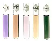 Sels de plutonium III, IV, V, VI et VII en solution aqueuse.