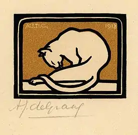 Chat (gravure sur bois couleur, 1918)