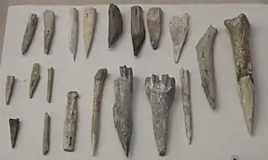 Poinçons en os provenant du site d'El-Wad, Natoufien ancien. Musée d'archéologie nationale.