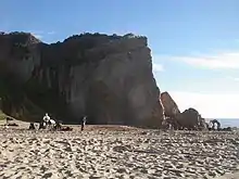 Photo d'une plage entouré de récifs.