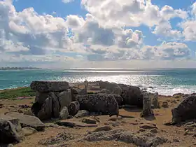 Le tumulus, écrêté, laisse apparaître le dolmen.