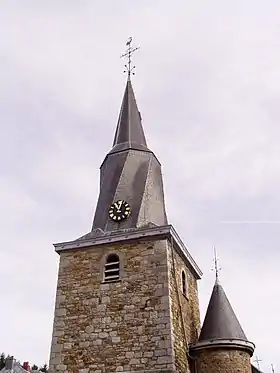 Flèche double et torse de l'église de Polleur (Belgique).