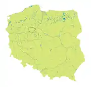 Carte physique de la Pologne, avec la région des Pałuki mise en évidence.