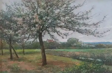 Pommiers en fleurs à Gasny. Pastel 50 × 32, coll. privée.