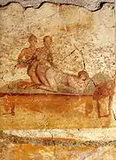 Deux hommes et une femme (Pompei, Ier siècle).