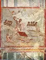 Thème identique sur cette fresque romaine de la Maison de Ménandre.
