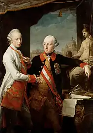 Joseph II (à droite) est le fils du fondateur de la maison Habsbourg-Lorraine. Son frère, Léopold II (à gauche) lui succède en 1790