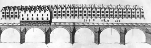 Le pont Notre-Dame en 1576, gravure deJacques Androuet du Cerceau.