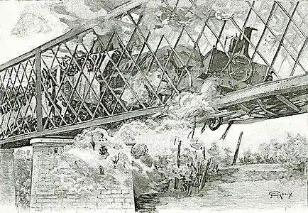 L'accident de Béziers : Déraillement du train de Béziers à Cessenon, sur le pont de l'Orb le 27 août 1892.