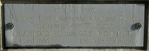 Plaque commémorative de la catastrophe du 16 avril 1850