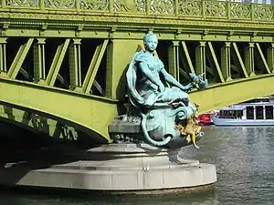 La Ville de Paris, descendant la Seine, guidée par la navigation, armée de sa francisque, symbole de la France.