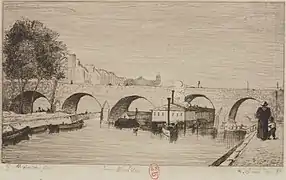 Pont sur la Seine à Paris, gravure de Henry Somm (1880).
