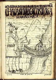 Ingénieur Inca responsable des ponts sur le Qhapaq Ñan, dessiné par le chroniqueur autochtone du XVIe siècle Felipe Guaman Poma de Ayala.