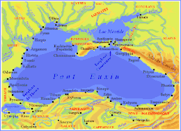 Carte des principales cités grecques autour du Pont Euxin (mer Noire), « grenier à blé » de la Grèce antique.