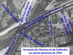 Ponts de Chartres et de Gallardon sur photo aérienne de 1933