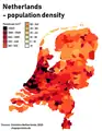 Carte de la densité de population aux Pays-Bas (2020), mettant en évidence la Randstad.