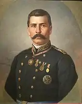 Portrait huile sur toile représentant le général Porfirio Díaz en buste en uniforme militaire portant des décorations
