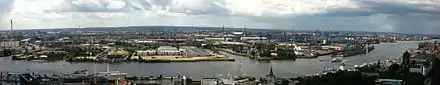 Panorama sur l'Elbe et les ports de Hambourg