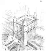 La porte fortifiée de l'enceinte de Charles V, avec la fortification (muraille et fossé).