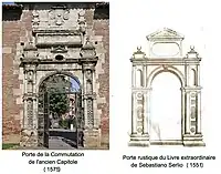 La porte de la Commutation de l'ancien Capitole s'inspire d'une porte rustique du Livre extraordinaire de Sebastiano Serlio.