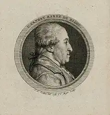 gravure en cercle : un homme de profil.