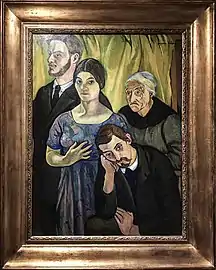 De gauche à droite : André Utter, Suzanne Valadon, Maurice Utrillo (assis), Madeleine Valadon.