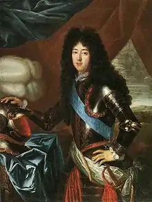 Portrait de trois-quarts d'un homme portant cuirasse, écharpe et épée, un bras appuyé sur un casque.