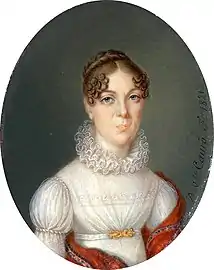 Portrait d'élégante à la robe blanche de style Regency, février 1821.