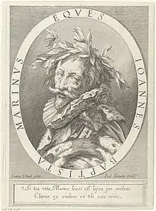 Portrait gravé en médaillon d'un homme barbu couronné de lauriers.