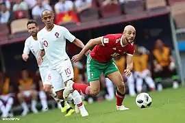 Amrabat en pleine action face au Portugal en juin 2018.