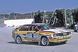 Röhrl dans son Audi Quattro A2, au Rallye du Portugal 1984.