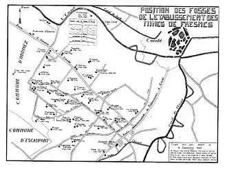 Localisation des puits de la compagnie sur le territoire de Fresnes-sur-Escaut.