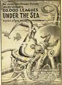 Poulpe imaginaire vu du Nautilus du Capitaine Nemo (gravure de 1916).