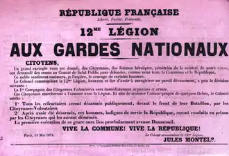 Affiche de 1871 annonçant « aux gardes nationaux » la fondation de la légion des Femmes.