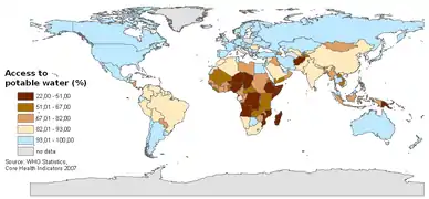 Part de la population ayant accès à l'eau potable en 2005.