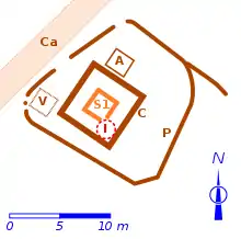 Plan des vestiges d'un temple antique.