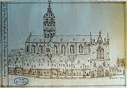 l'église début XIXe avec ses maisons de bois formant galerie,